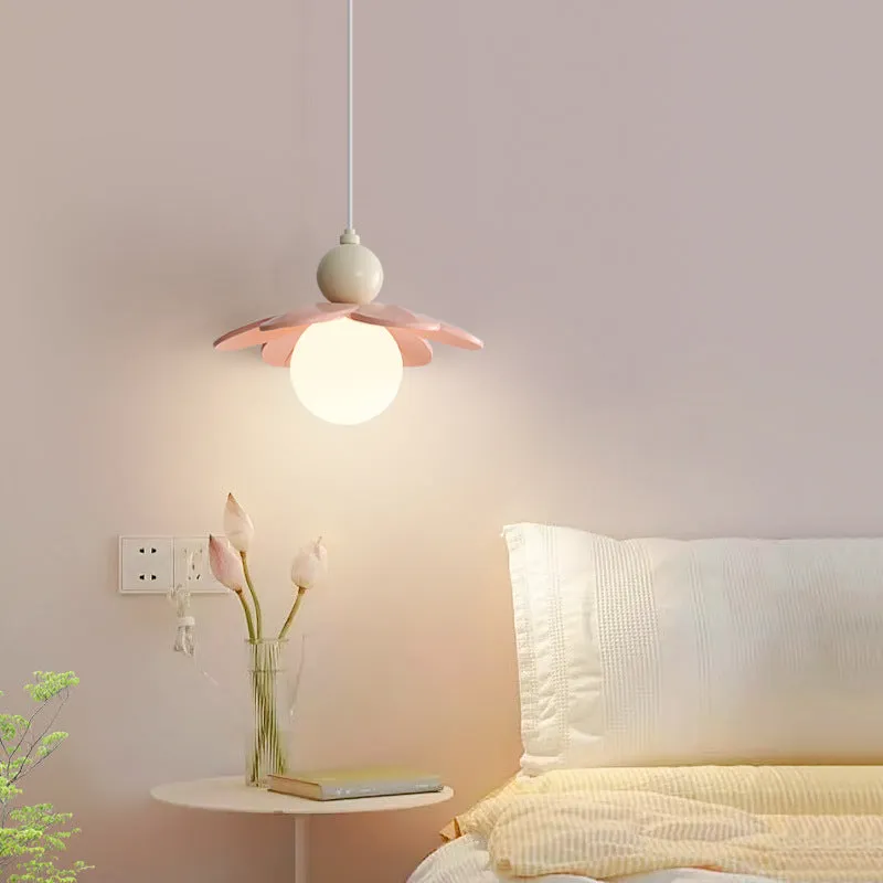 Modern minimalist cream bedside chandelier with Full Spectrum warm and tricolor light options, pink colour finish