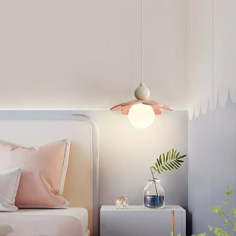 Modern minimalist cream bedside chandelier with Full Spectrum warm and tricolor light options, pink colour finish