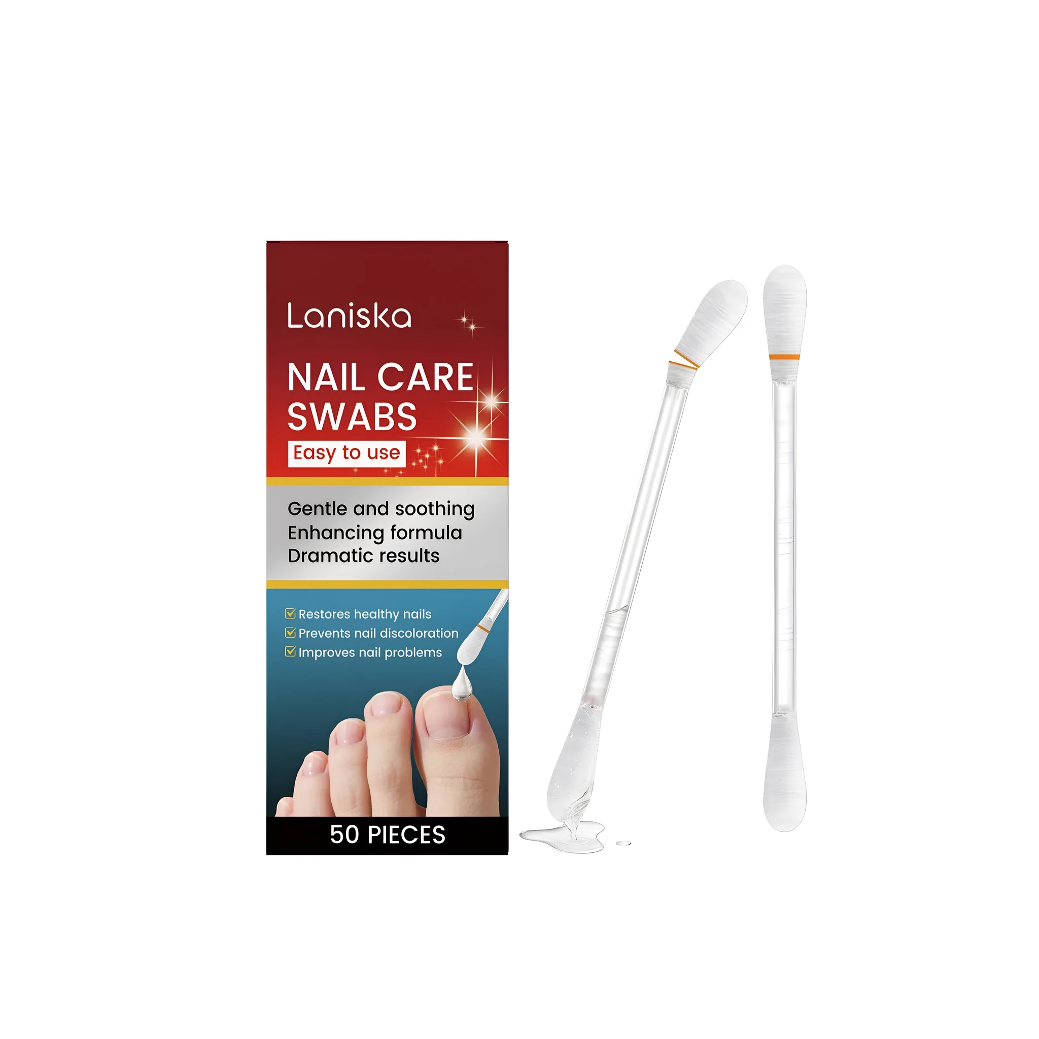 Pack of 50 nail care cotton swabs with urea panthenol and propolis extract for cuticle hydration
