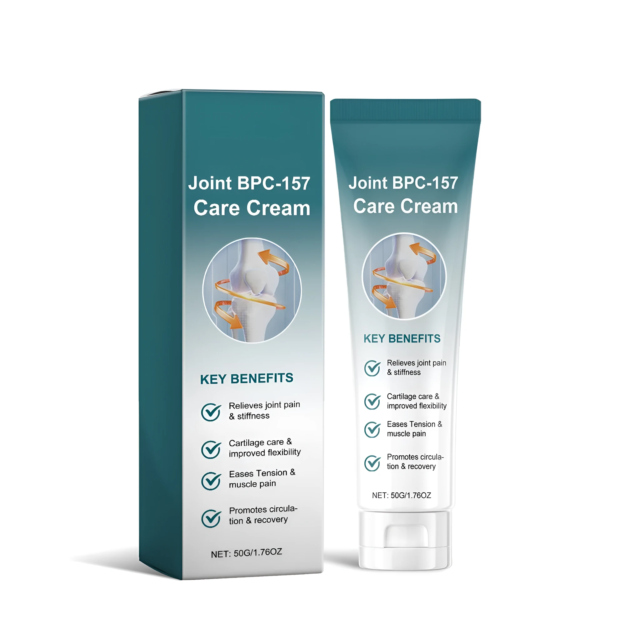 60g tube of joint repair cream with mint and ginger active ingredients on a clean background