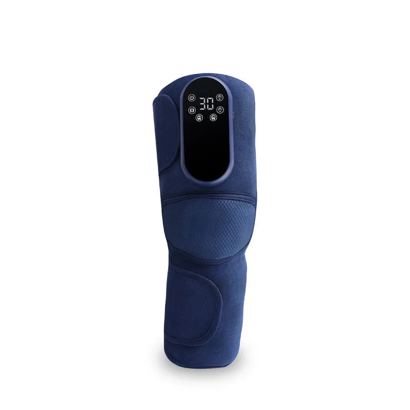 Airbag blue self-heating knee massager with adjustable wrap showing air pressure chambers