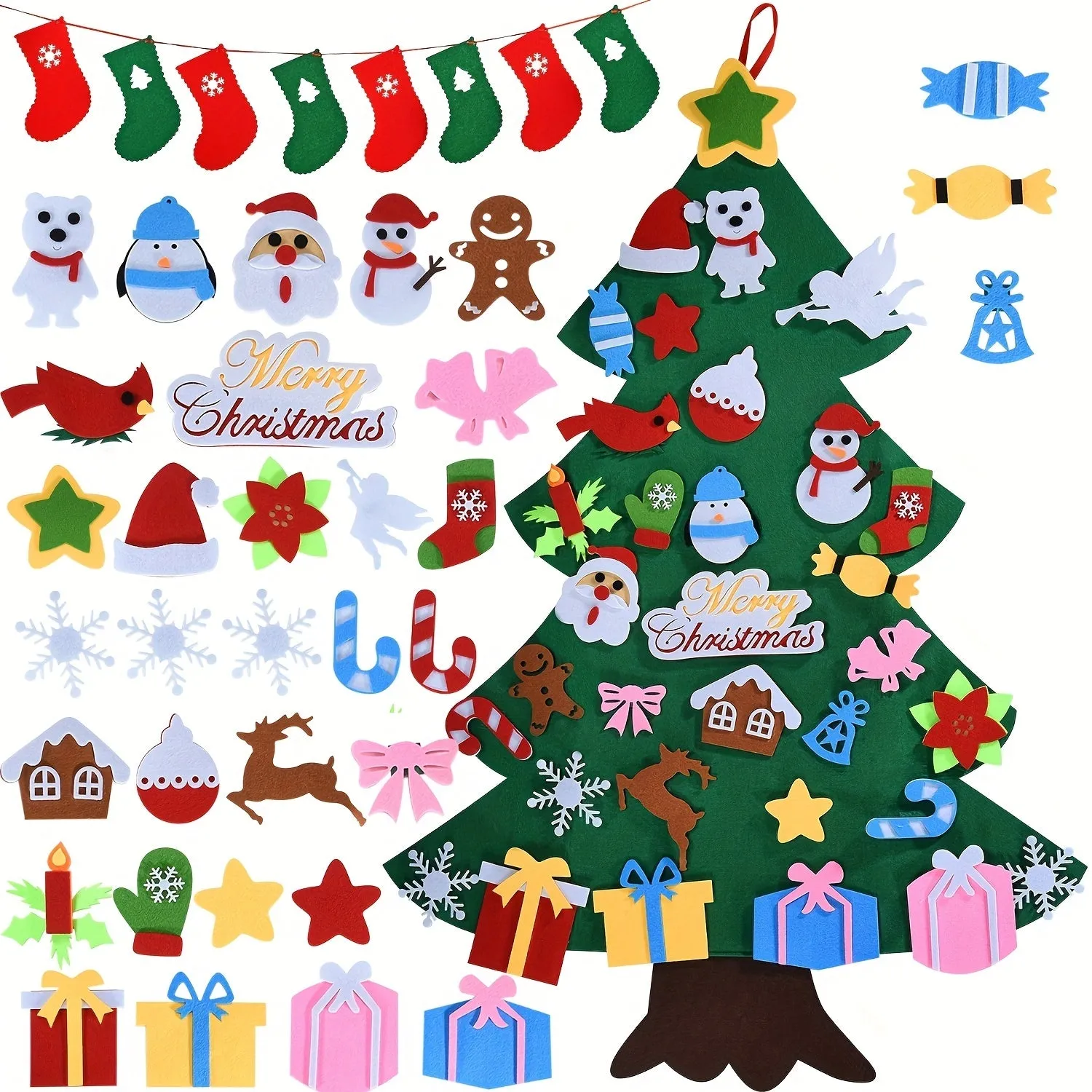 Felt Christmas tree and snowman holiday decoration in multiple styles for festive wall art