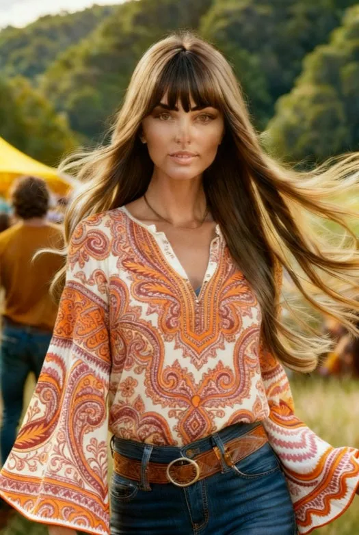 Women's bohemian retro floral t-shirt in Style1 colour option, front view, available in sizes S to 3XL