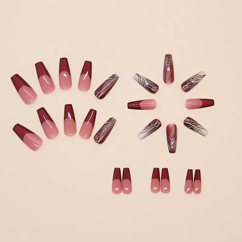 French line pattern removable nail stickers with adhesive glue in 24-piece pack