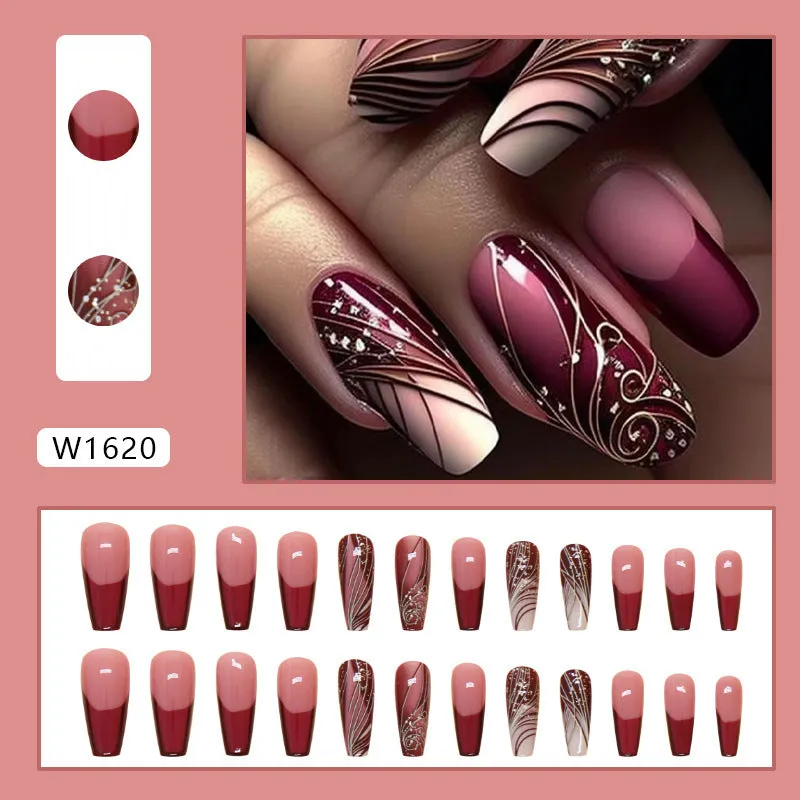 French line pattern removable nail stickers with adhesive glue in 24-piece pack