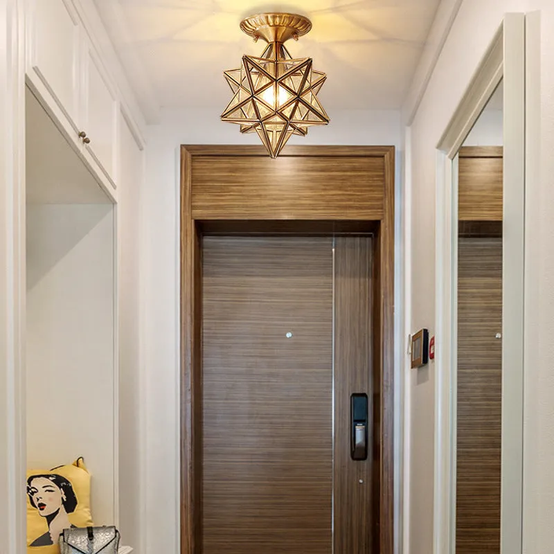 Minimalist pure copper ceiling lamp with American style design for bedroom use