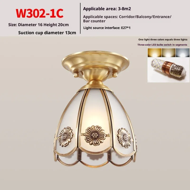 Minimalist pure copper ceiling lamp with American style design for bedroom use