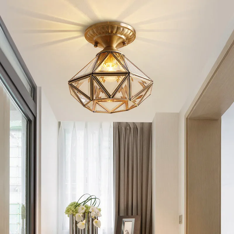 Minimalist pure copper ceiling lamp with American style design for bedroom use