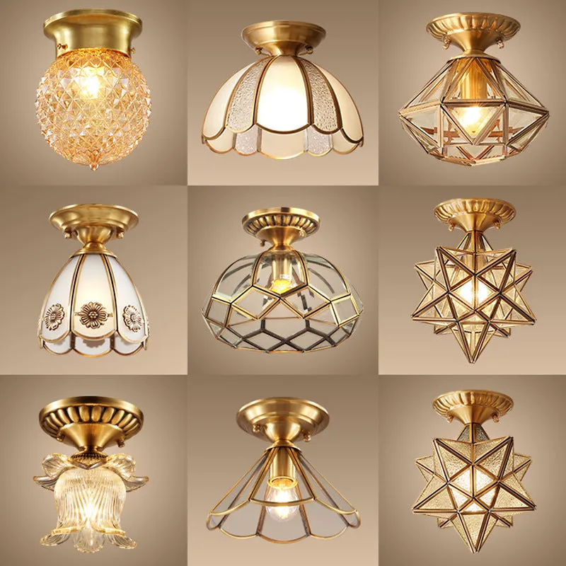 Minimalist pure copper ceiling lamp with American style design for bedroom use
