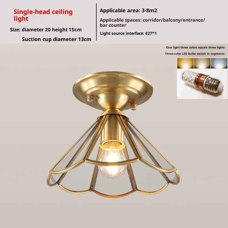 Minimalist pure copper ceiling lamp with American style design for bedroom use