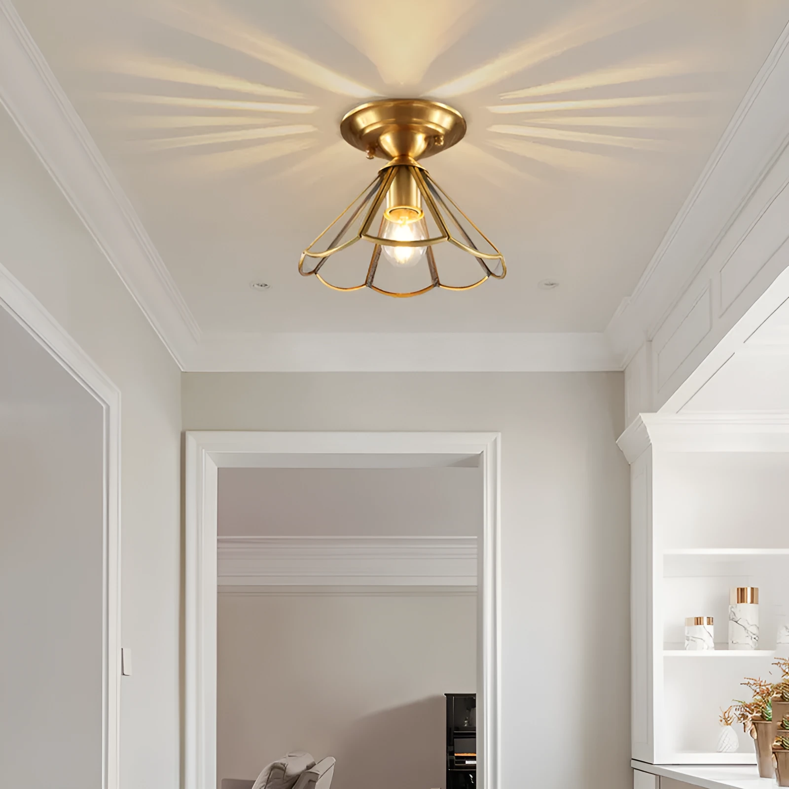 Minimalist pure copper ceiling lamp with American style design for bedroom use