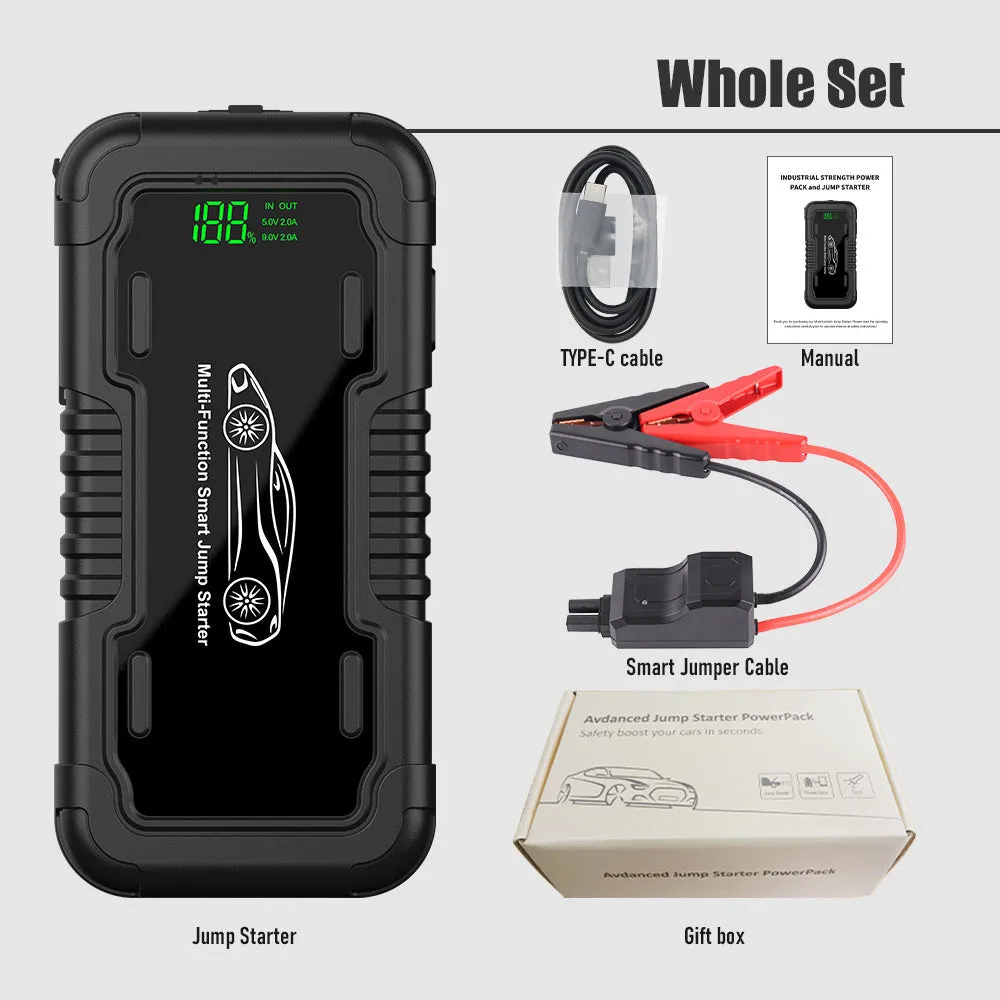 20000mAh car emergency start power supply with LED lights and clamp cables
