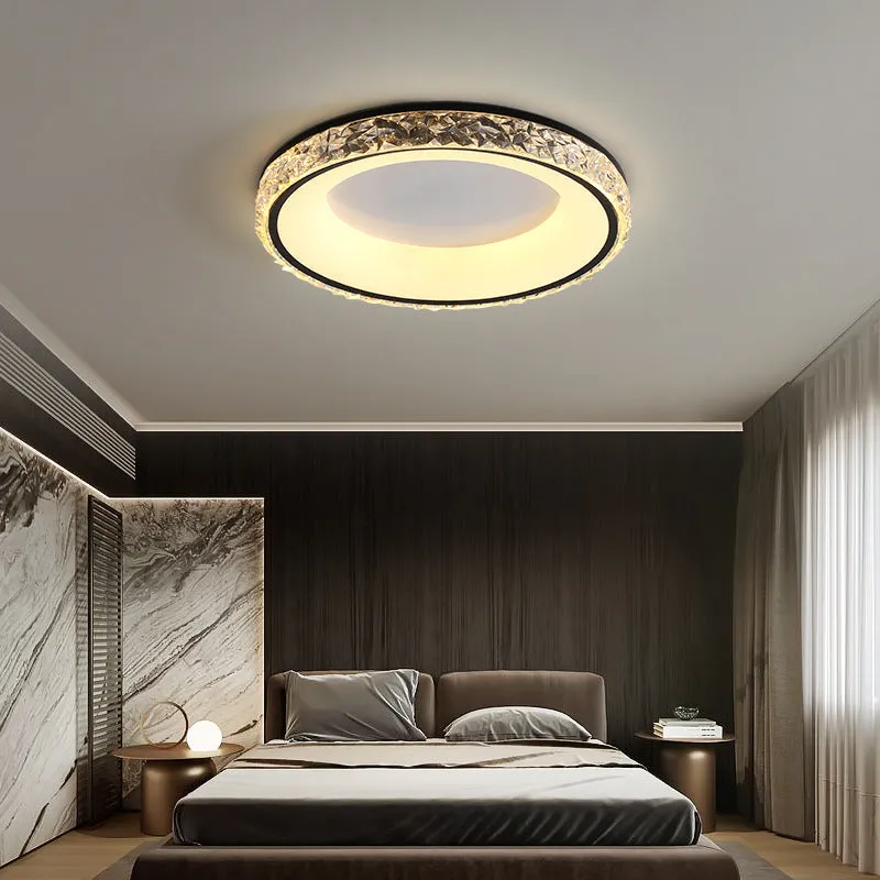 Nordic style iron and acrylic bedroom ceiling lamp with three-colour dimming, 50cm diameter, black finish