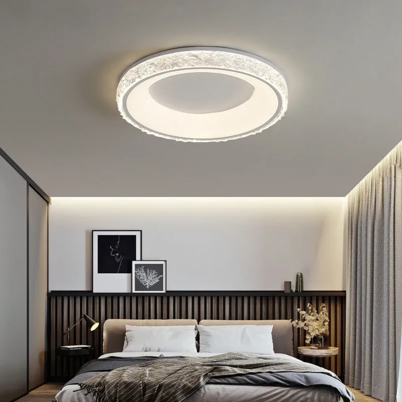 Nordic style iron and acrylic bedroom ceiling lamp with three-colour dimming, 50cm diameter, black finish