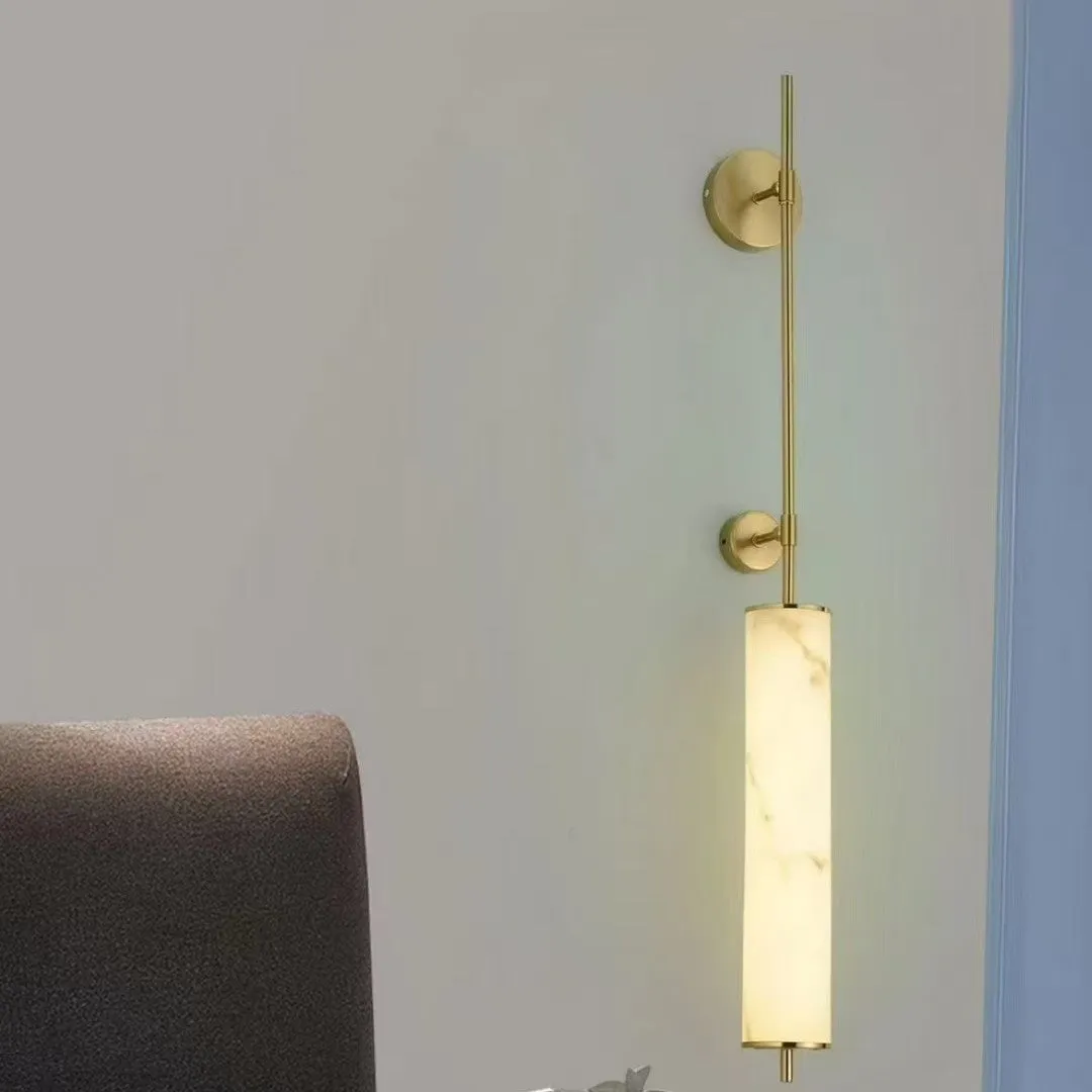 Luxury marble wall lamp with warm light, 50cm by 6cm, Black or Copper metal finish, for living room or bedroom