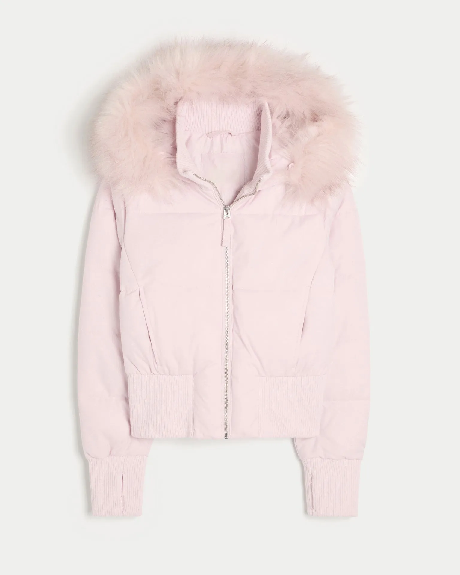 Casual style thermal cotton-padded coat with fur collar, zipped front, loose fit, available in black, brown, pink, white