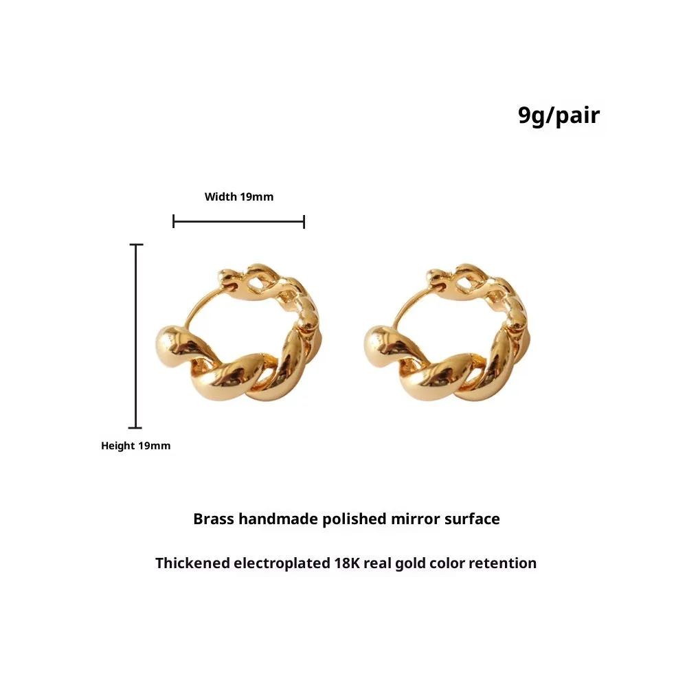 Pair of copper electroplated geometric round retro earrings with cold-wind style finish