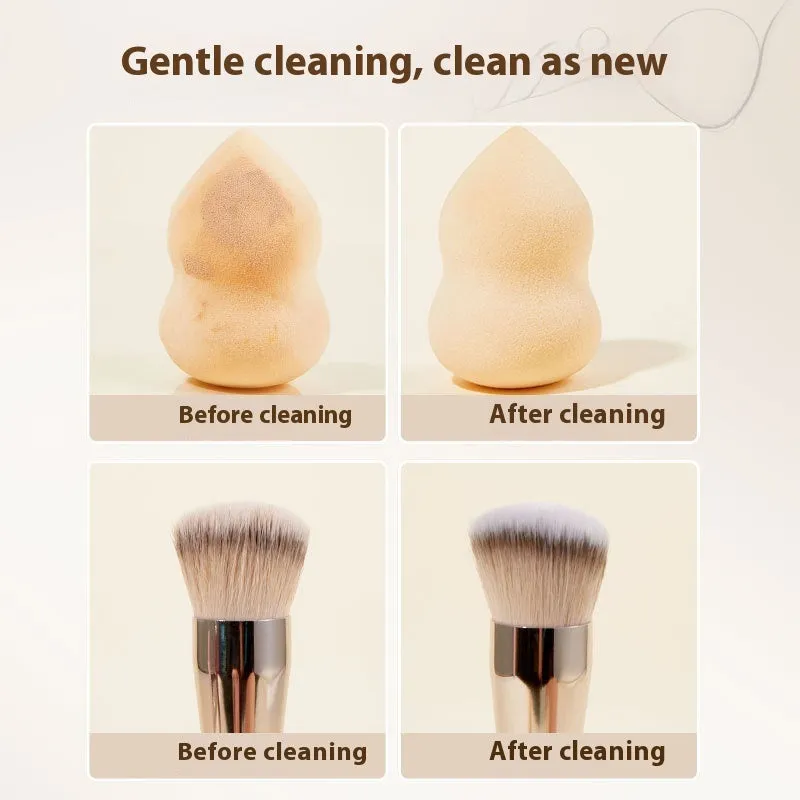 Makeup brush cleaning kit with 80ml detergent bottle and 75ml no-rinse spray for beauty blenders