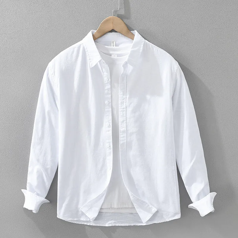 Men's Japanese cotton linen long sleeve blouse cardigan loose fit casual top in dark gray colour