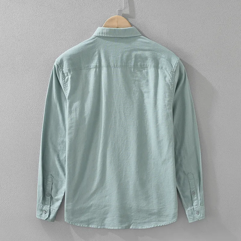 Men's Japanese cotton linen long sleeve blouse cardigan loose fit casual top in dark gray colour
