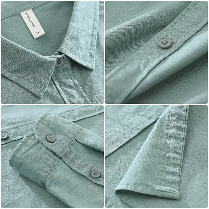 Men's Japanese cotton linen long sleeve blouse cardigan loose fit casual top in dark gray colour