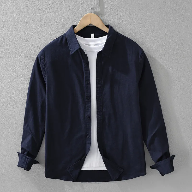 Men's Japanese cotton linen long sleeve blouse cardigan loose fit casual top in dark gray colour