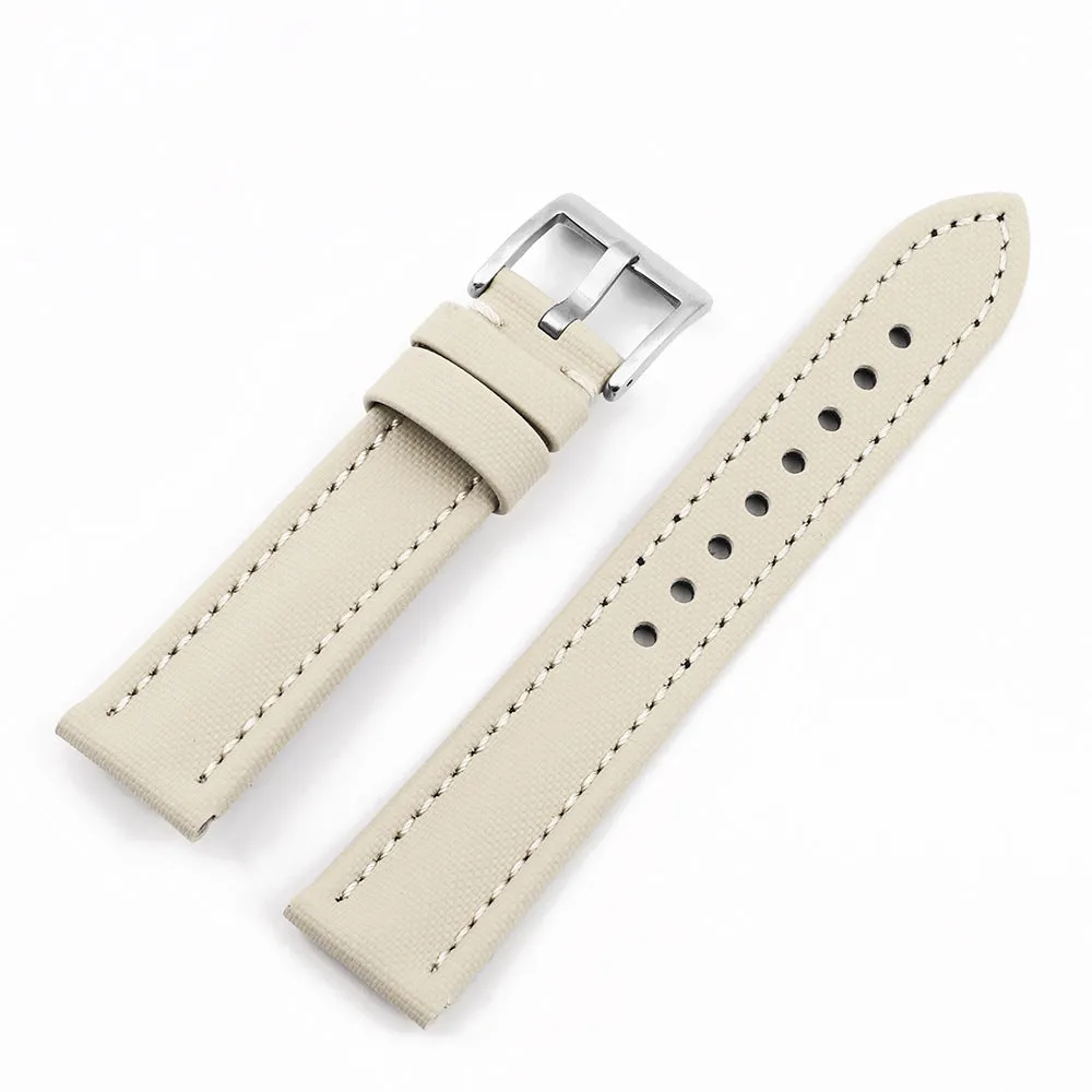 Oxford water-repellent cloth watch strap in black, available in 18mm to 22mm widths with leather fit layer.