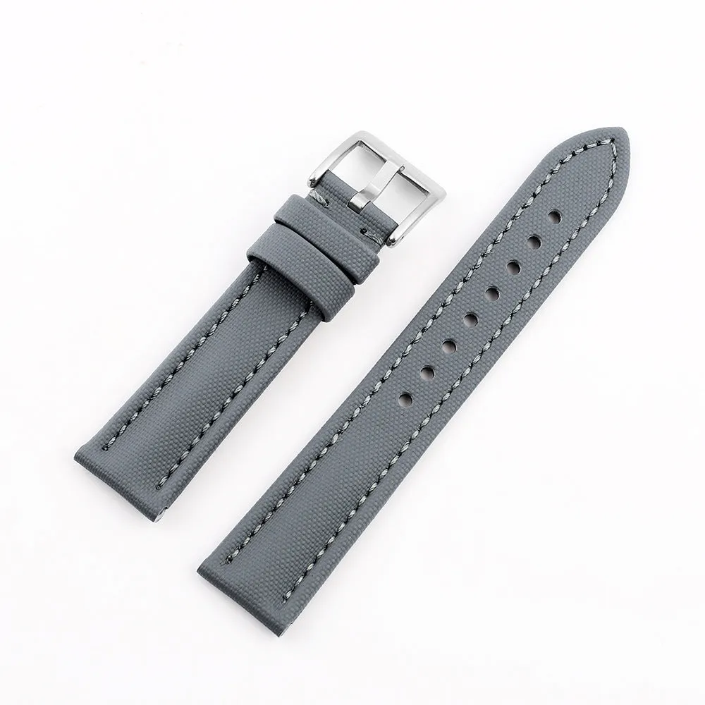 Oxford water-repellent cloth watch strap in black, available in 18mm to 22mm widths with leather fit layer.