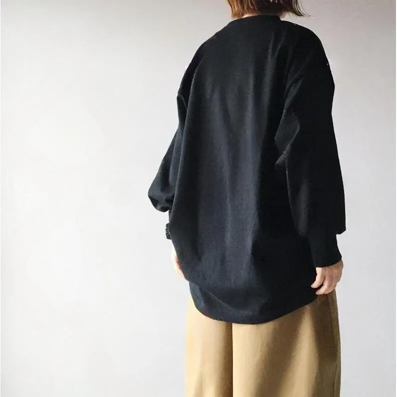 Women's two-piece set with loose round neck lantern sleeve sweater and cropped wide leg pants in picture colour