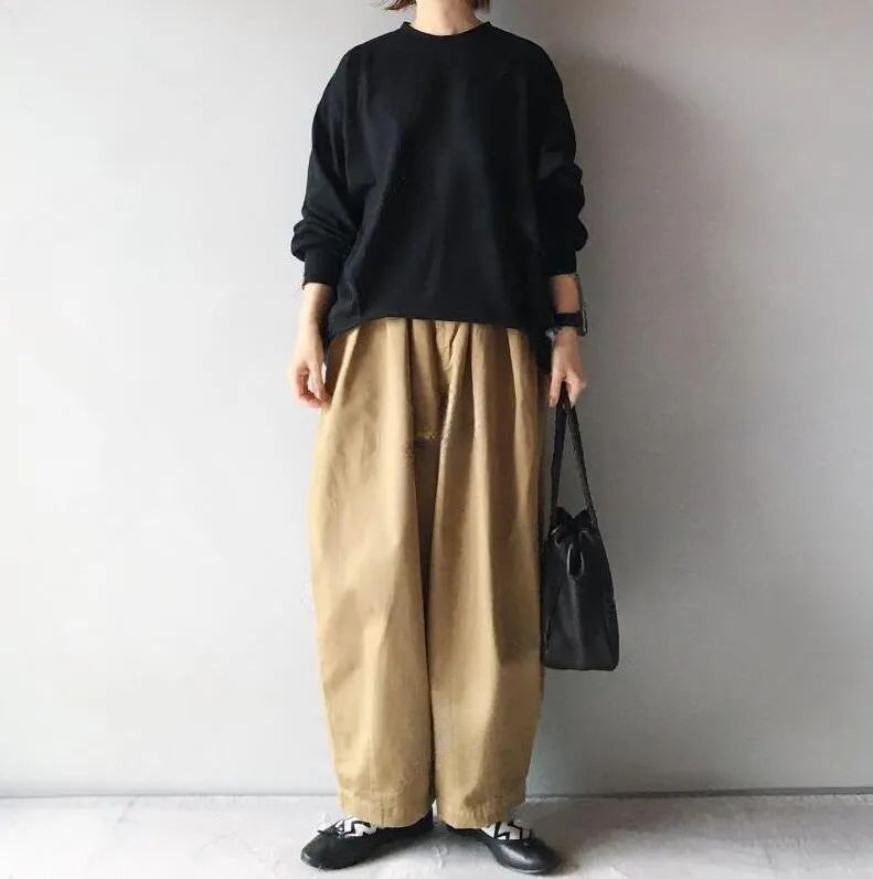 Women's two-piece set with loose round neck lantern sleeve sweater and cropped wide leg pants in picture colour