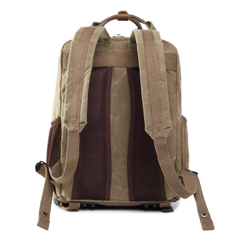 Canvas SLR digital backpack in khaki colour for home storage, waterproof and anti-seismic design with polyester lining