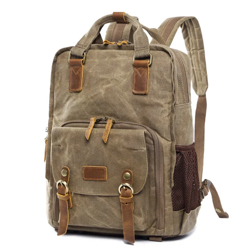 Canvas SLR digital backpack in khaki colour for home storage, waterproof and anti-seismic design with polyester lining