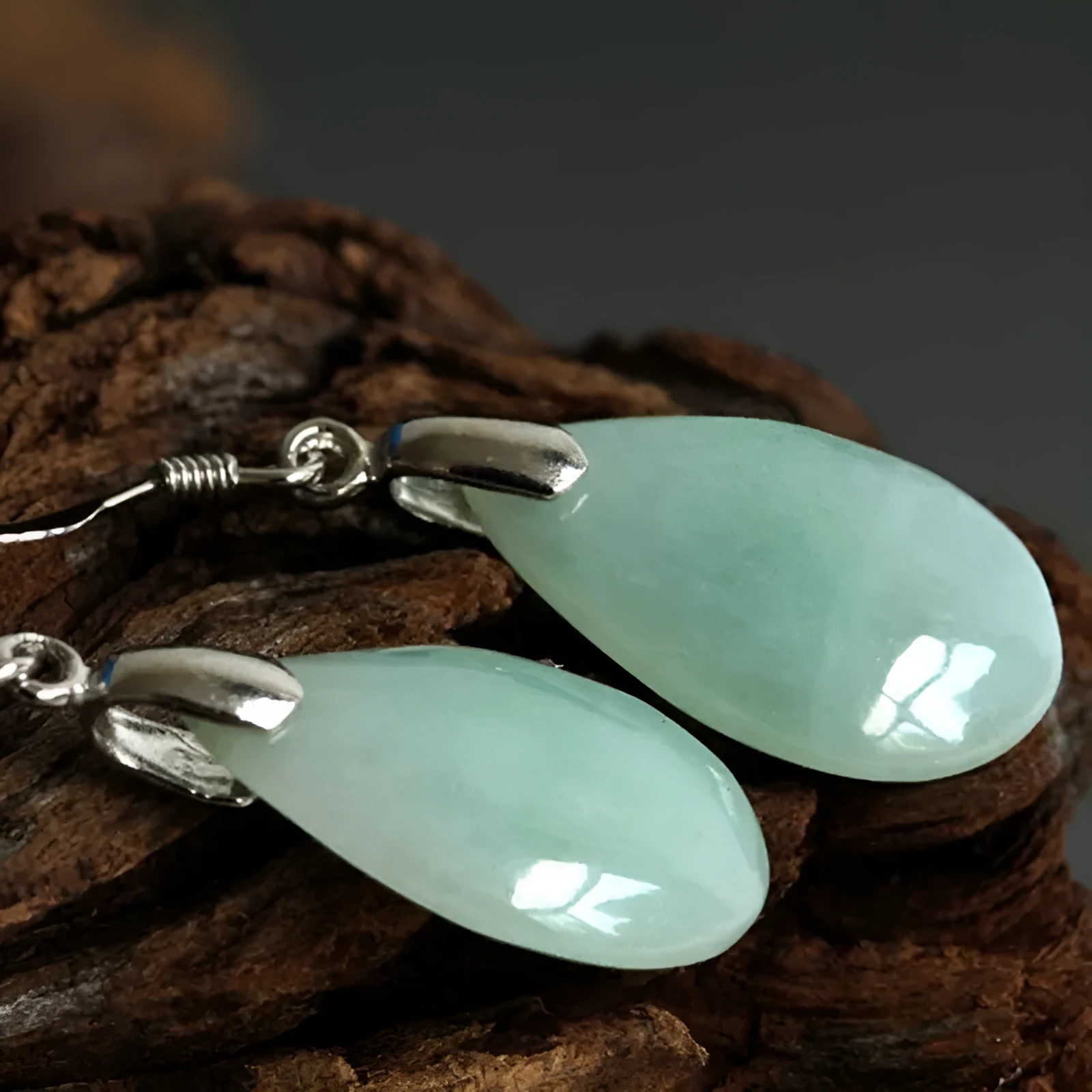 Natural Hetian jade water drop eardrop earrings with alloy ear needle in emerald colour