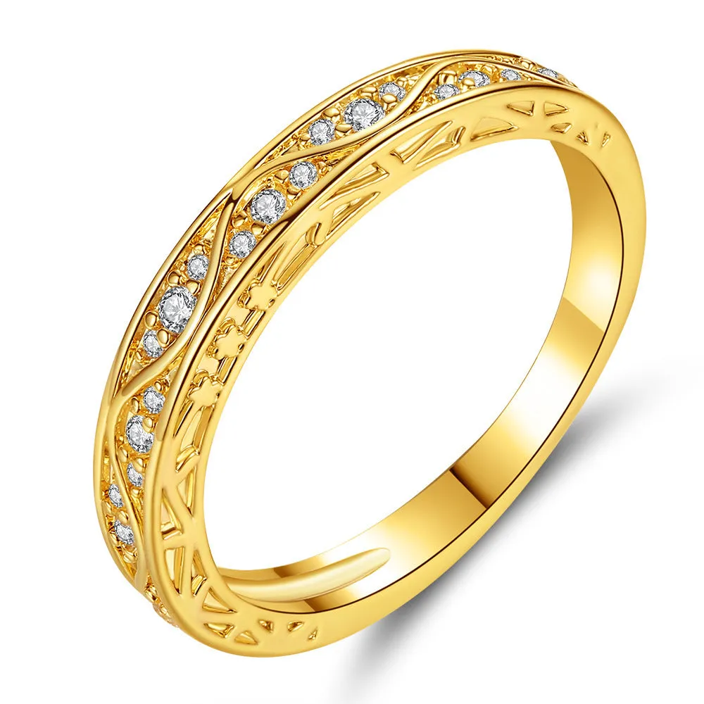 Creative horse eye zircon simple pattern couple rings for women, copper electroplated, sizes 6 to 9