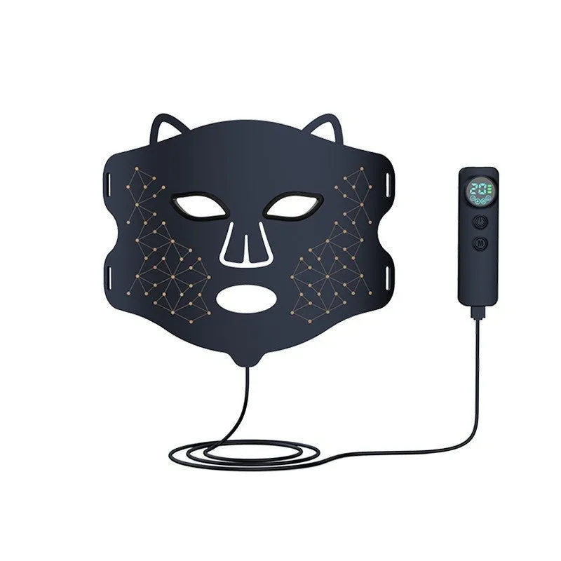 Black photon beauty mask with LED lights for facial and neck treatment with adjustable gear settings