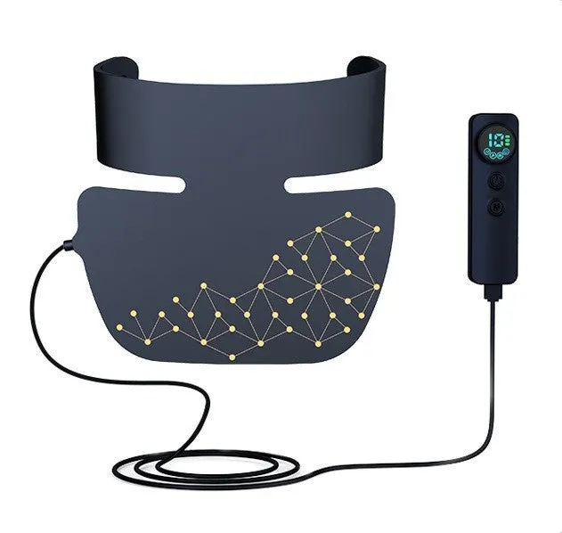 Black photon beauty mask with LED lights for facial and neck treatment with adjustable gear settings