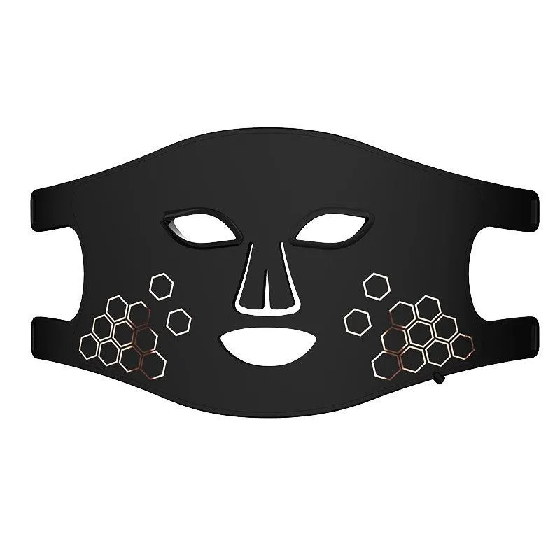 Black photon beauty mask with LED lights for facial and neck treatment with adjustable gear settings