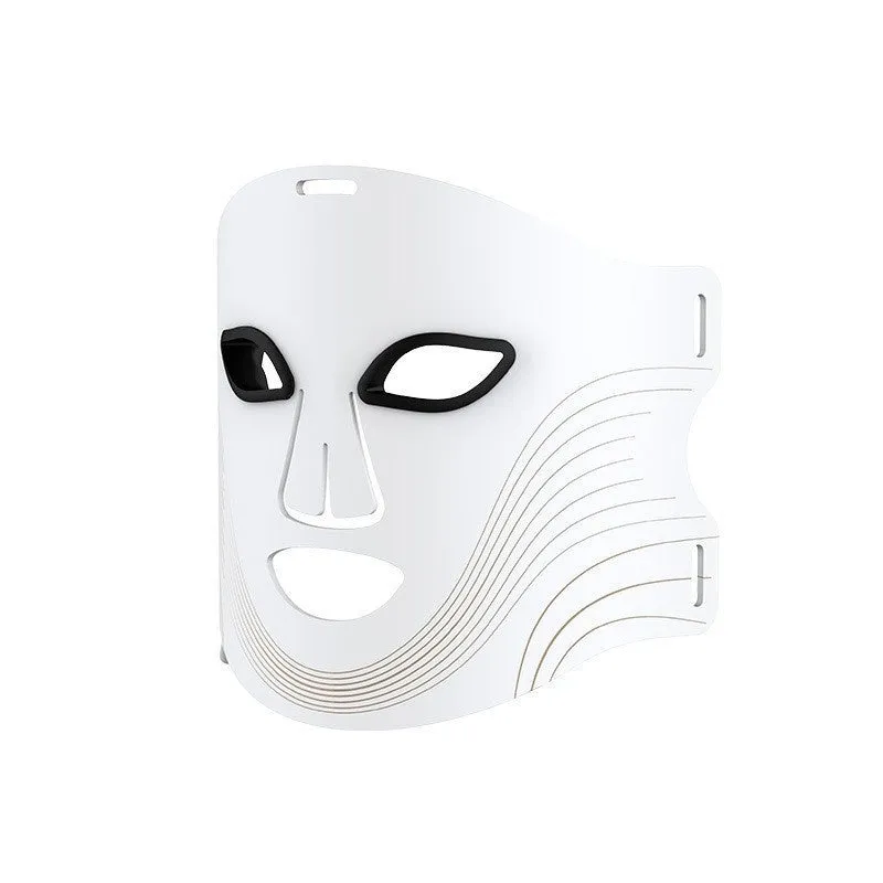 Black photon beauty mask with LED lights for facial and neck treatment with adjustable gear settings