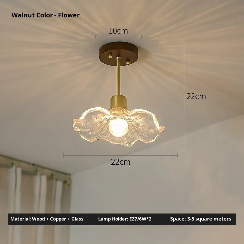 Japanese style log walnut colour brass ceiling lamp for entrance hallway tricolor light compatible 220V