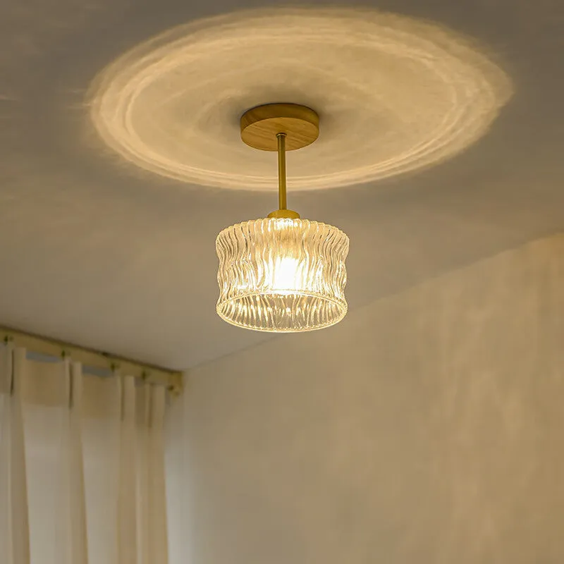 Japanese style log walnut colour brass ceiling lamp for entrance hallway tricolor light compatible 220V