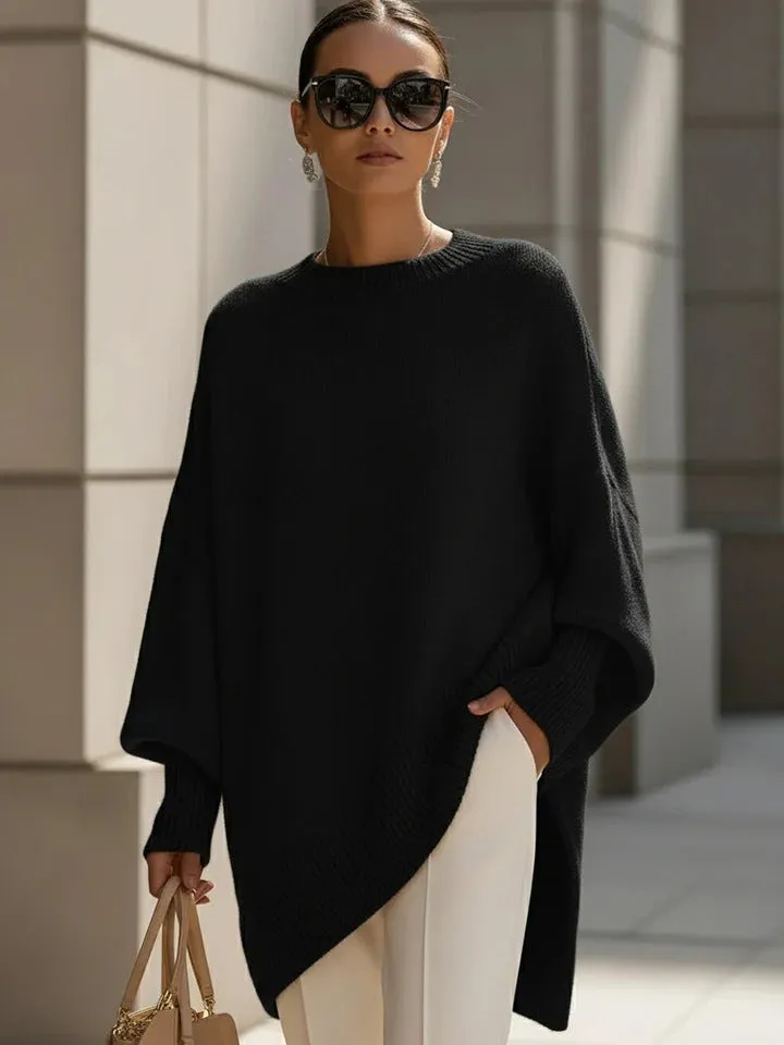 Thick round neck women's loose pullover sweater in light gray with core-spun yarn and polyester fabric