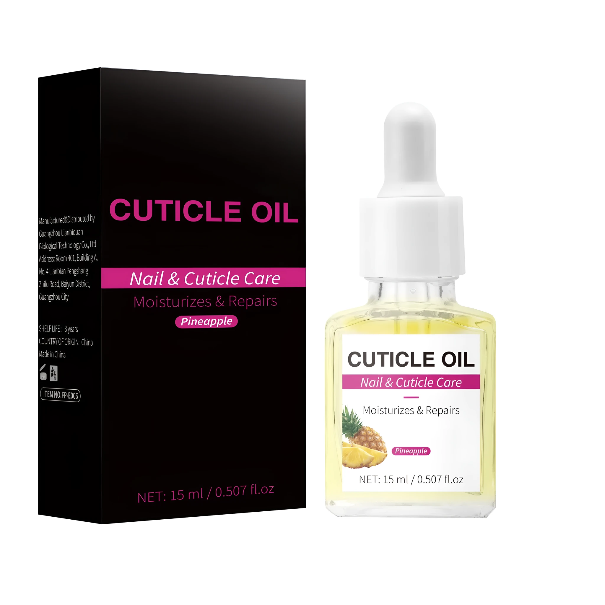 15ml bottle of moisturising nail cuticle oil with specification FP-E006-15ml.