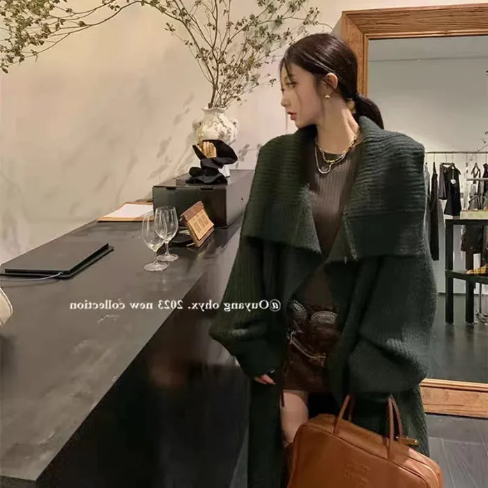 Chenille large lapel long cardigan jacket for women, autumn winter, average size, colour camel