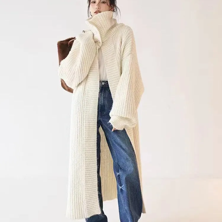 Chenille large lapel long cardigan jacket for women, autumn winter, average size, colour camel