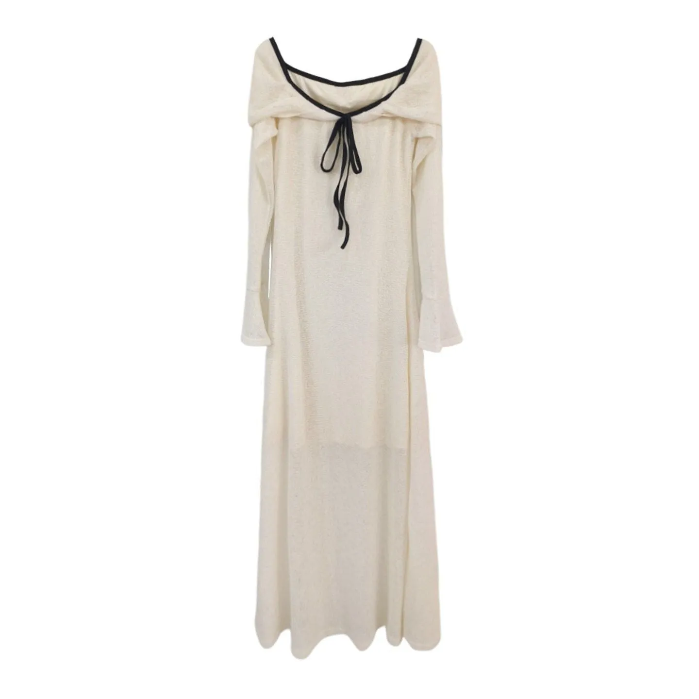 Off-shoulder long-sleeved knitted dress for women in white with high waist polyester fabric