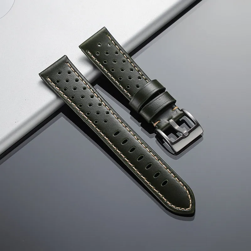New business hollow-out first layer cowhide watch strap in six colour options on white background