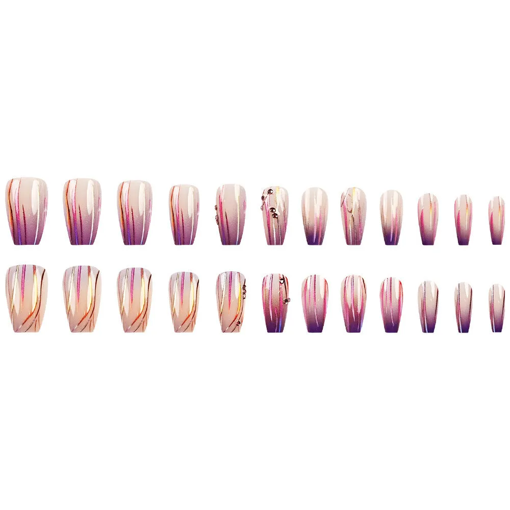 Magic purple line streamer gradient nail stickers with starry sky pattern and jelly glue