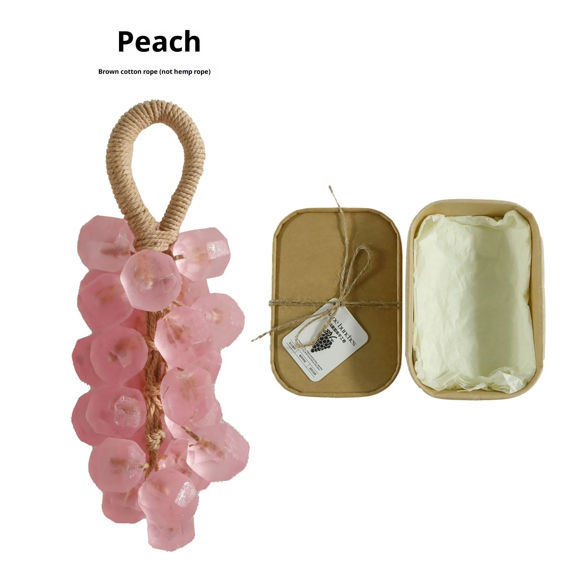 Handmade crystal grape soap with brown cotton string on a surface, 25g gift set