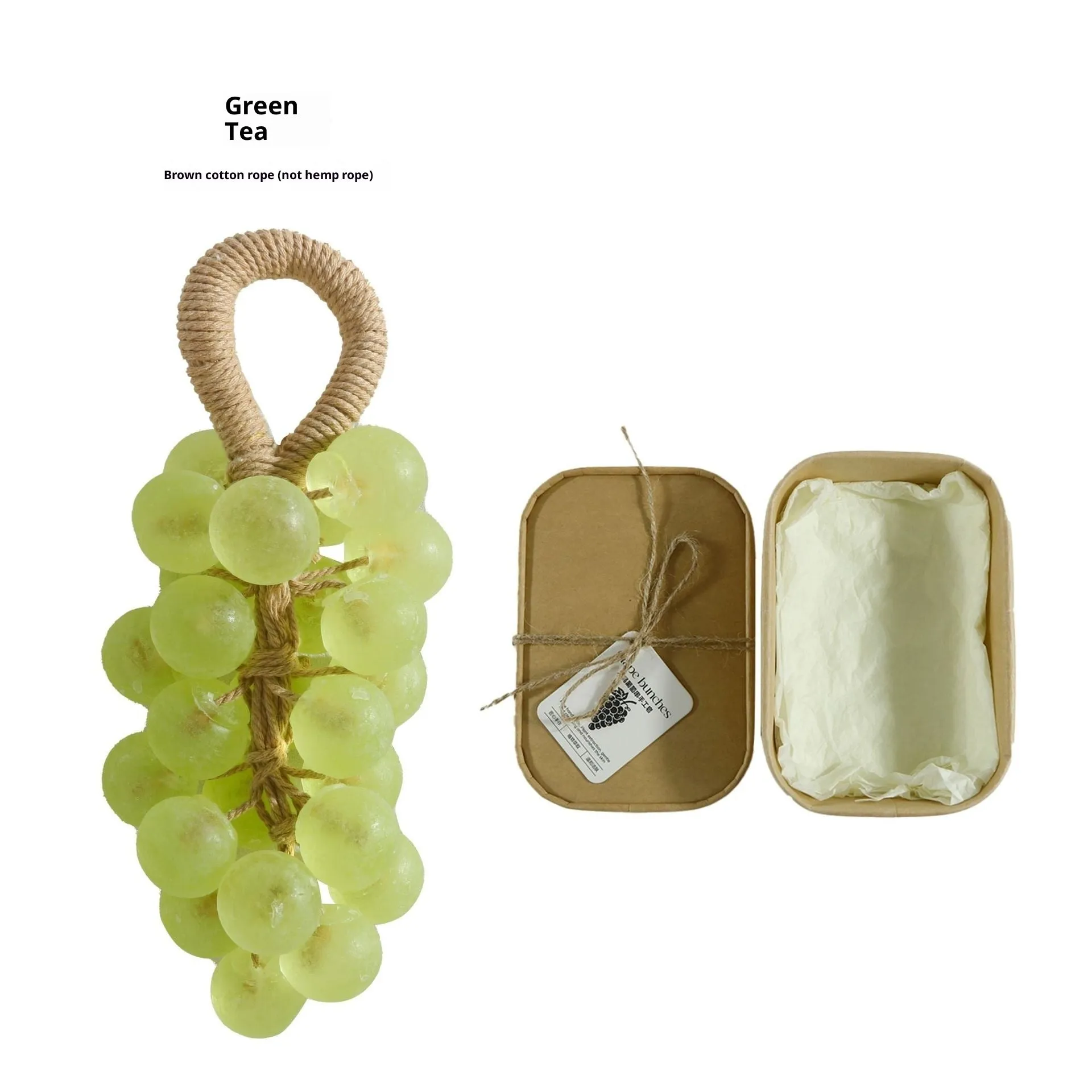 Handmade crystal grape soap with brown cotton string on a surface, 25g gift set