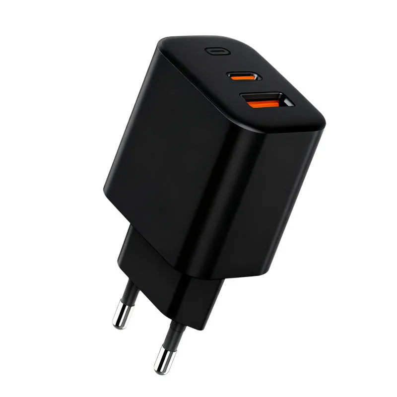 35W European standard multi-port charger with USB-A and Type-C ports, black colour, front view